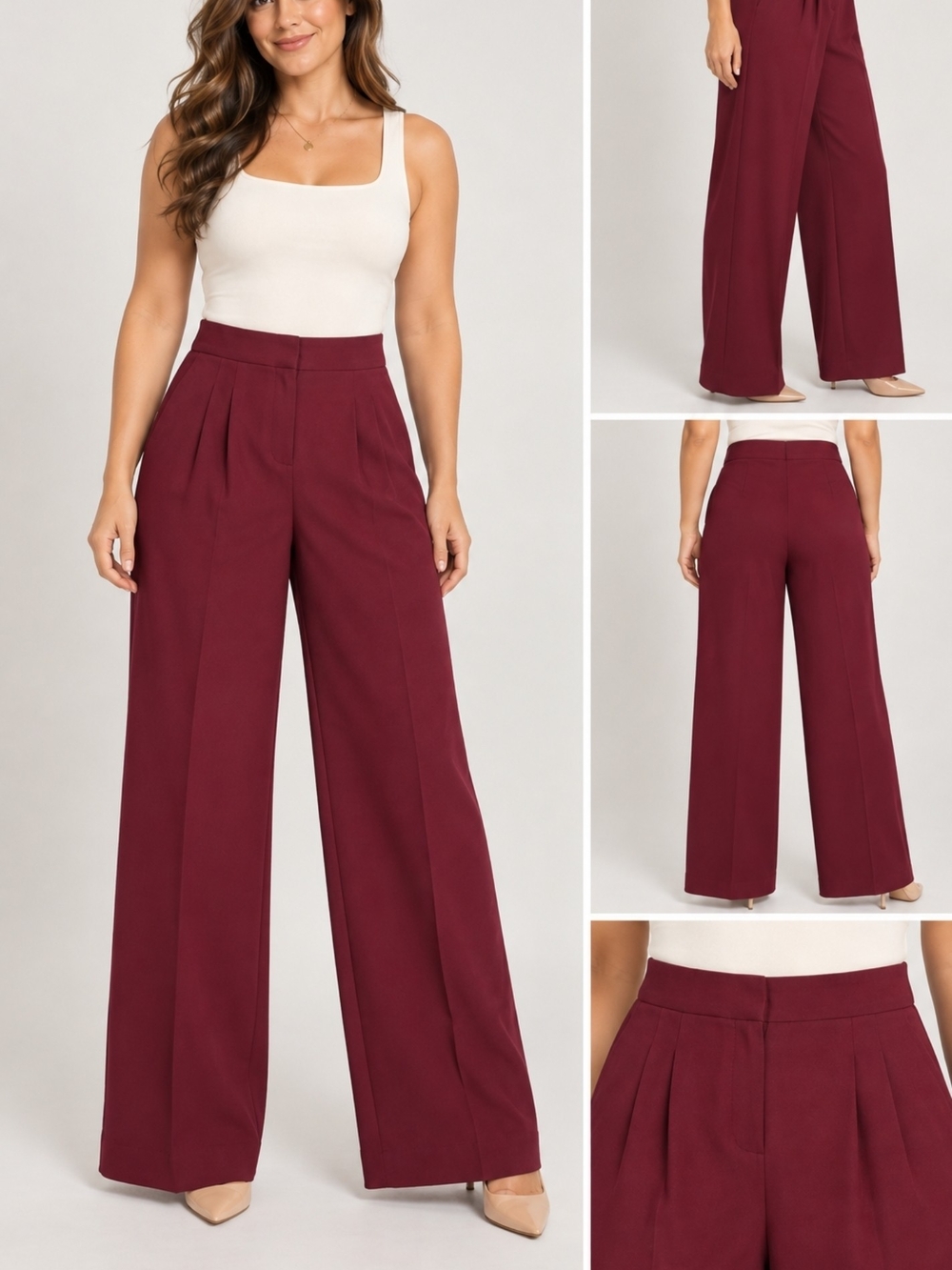 NYCC High-Rise Wide Leg Burgandy Pants Trousers Size 12 NWT